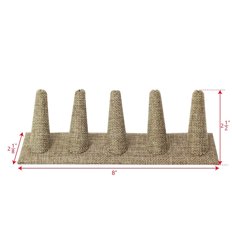 MOOCA 2 Pcs Set Ring Organizer for Showcase Display Drawer 5 Long Ring Storage Holder Jewelry Display Stands Showcase Jewelry Storage Counter, Burlap, 8 W x 2 1/8 D x 2 1/2 H in - Image 2